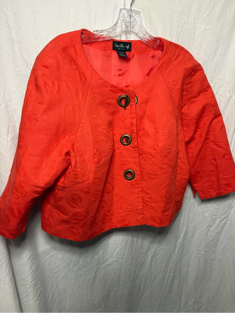 Coral-Orange Cropped Textured Blazer